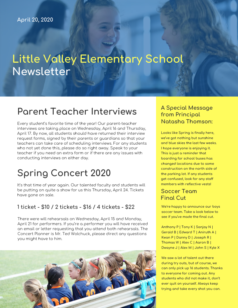 Simple Elementary School Newsletter Template