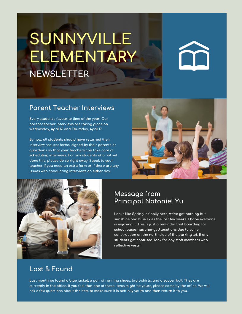 Blue Gray Elementary Newsletter Template