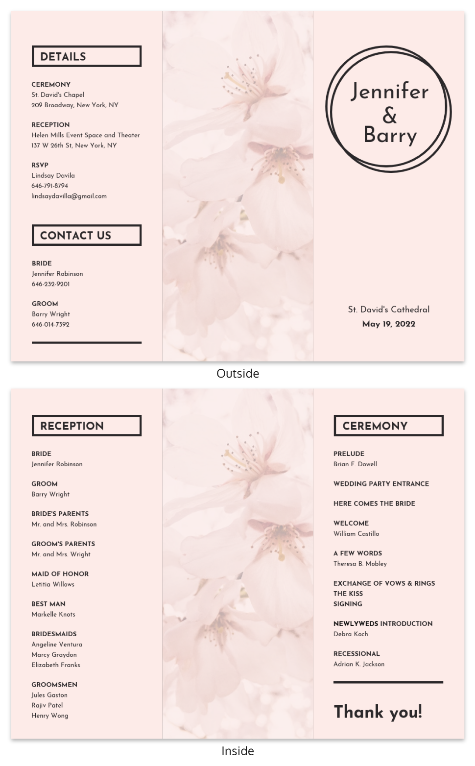 Pink Wedding Tri Fold Brochure Template Modern Light Pink Wedding Trifold Brochure Template